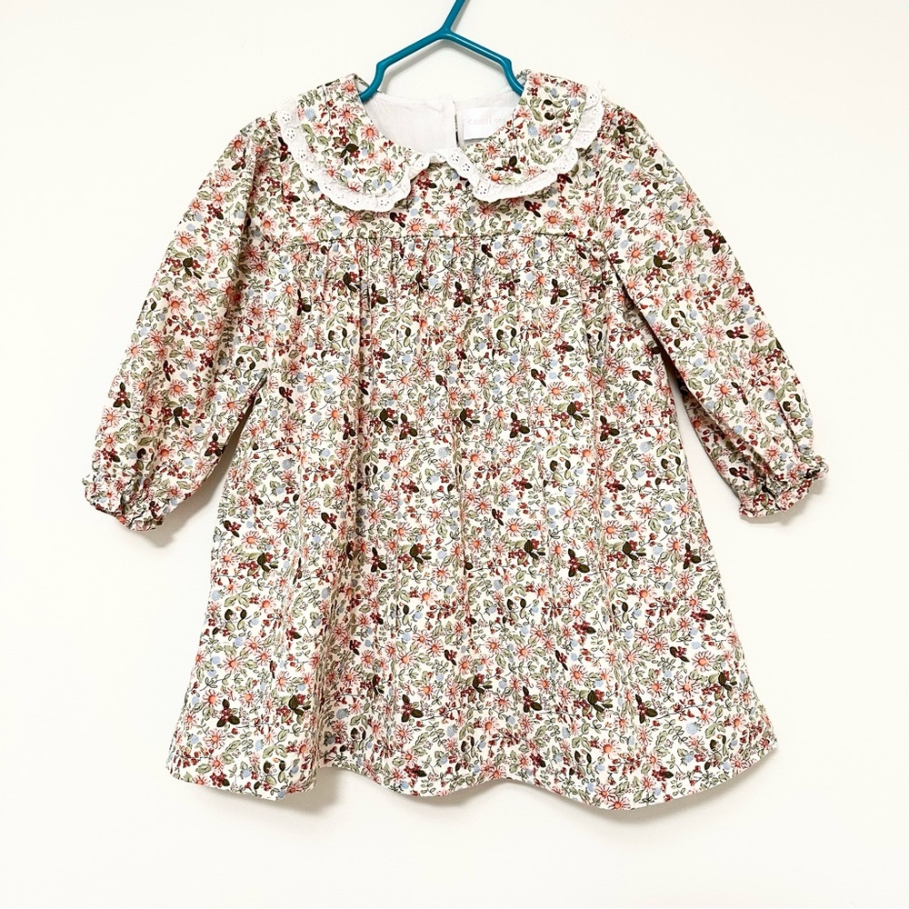 Cecil and Lou Long Sleeve Floral Knit Dress with Peter Pan Collar and Lace 2T